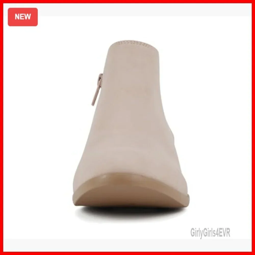 Pointed Toe Ankle Booties with Zipper and Elastic Gore Low Heel
